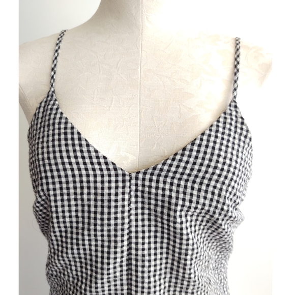 Honey Punch Gingham Romper Black & White Cami Ruffle Hem Size Small - Picture 6 of 12